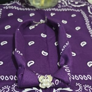 Purple Bandana-Style Necklace with Pearl Flower Accent